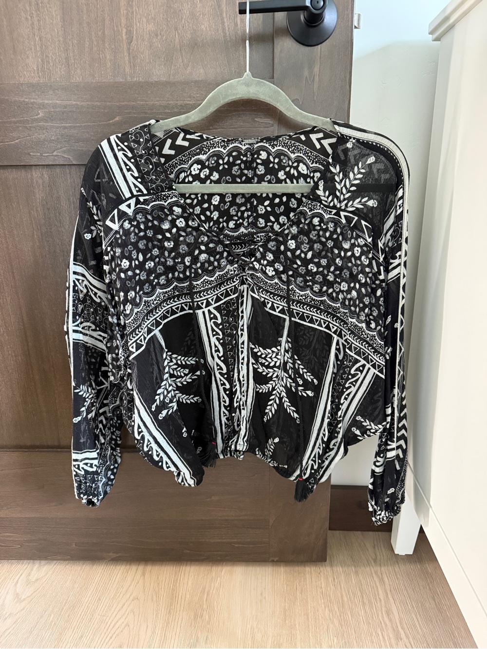 Free People Black & White Blouse, Size XS